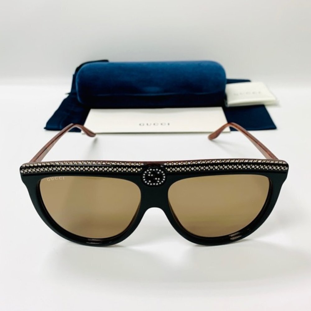 NWT Gucci GG0732S-005 Black Brown 61mm Sunglasses - Picture 7 of 16